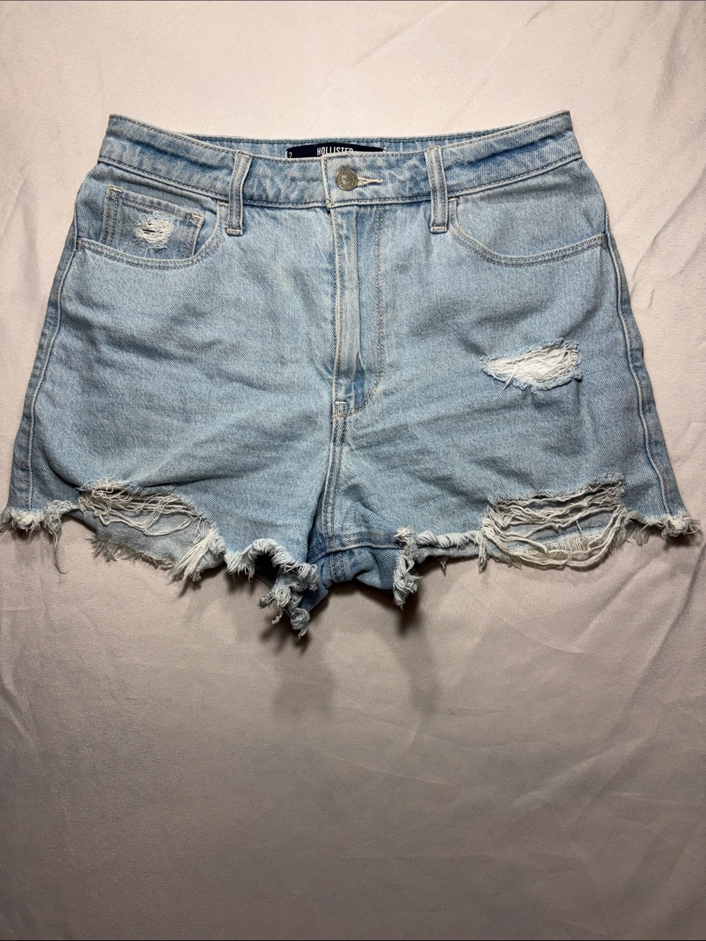 Hollister Ultra High-Rise Mom Light Wash Distressed Denim Cutoff Shorts